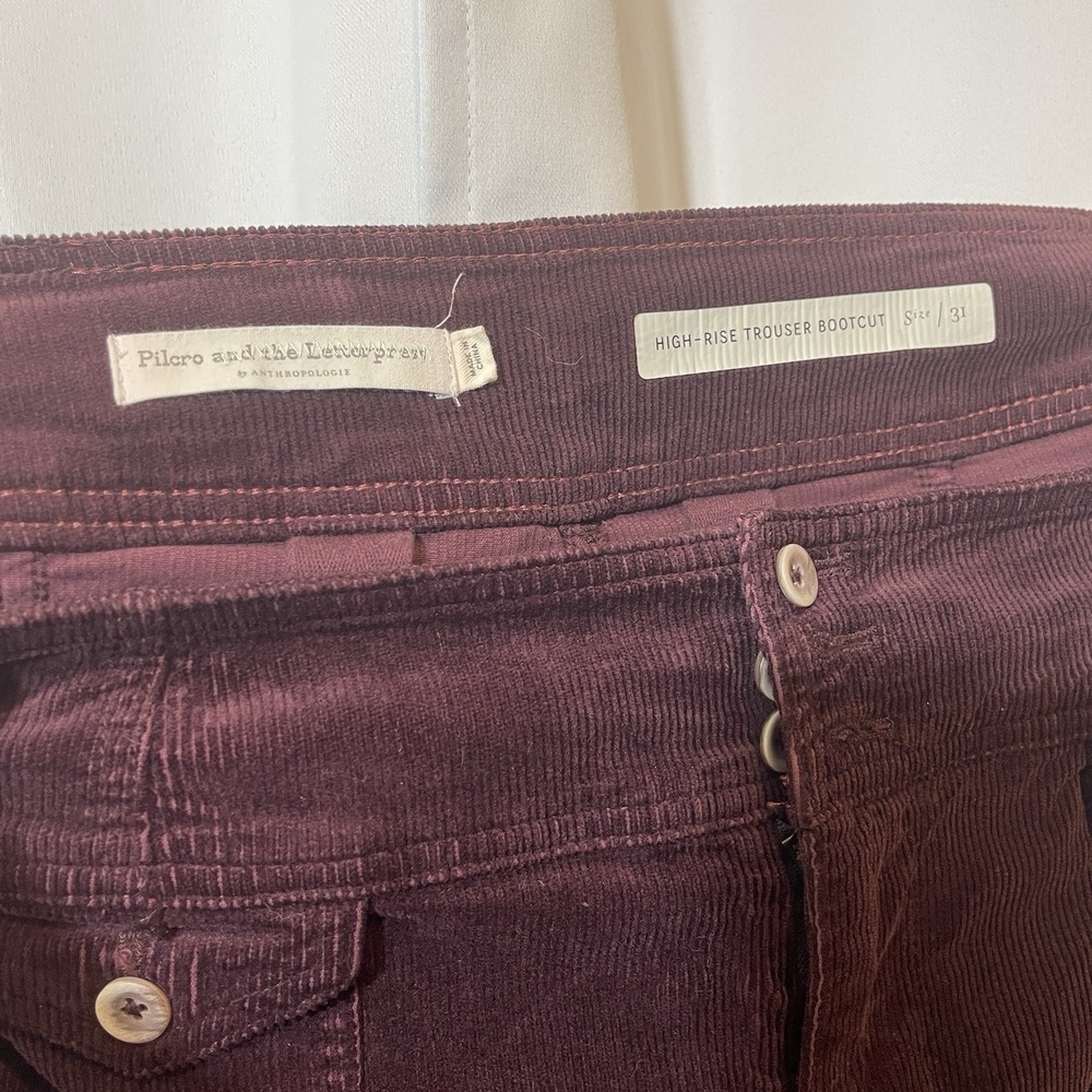 Anthropologie Pilcro Size 33 Corduroy Bootcut Trouser Pants Maroon Pockets - Picture 10 of 12